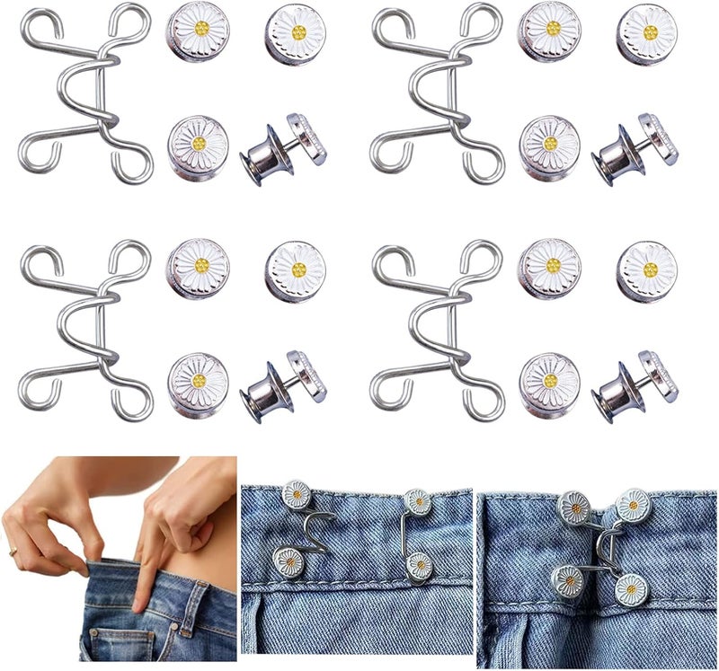 Urmspst 4 Set Pant Waist Tightener, Adjustable Waist Buckle Set, Extra Button for Jeans to Make Tighter, Button Adjuster for Pants, Jeans, Skirts, Sleeves(Flower) - Image 1